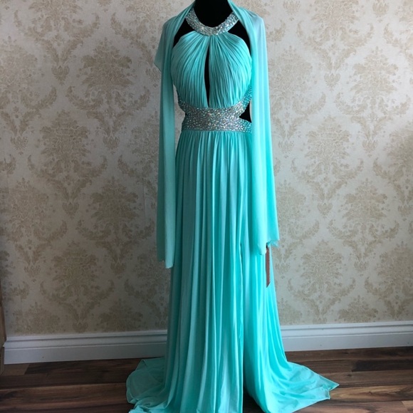Blue beaded Halter Maxi Gown - Picture 2 of 15